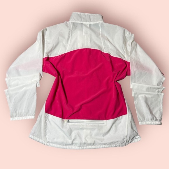 Patagonia Women's Lightweight Windbreaker Jacket L Pink White Full Zip Running - Picture 2 of 12